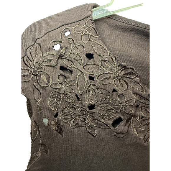 Vintage Valerie Stevens Y2K Top Womens MED Brown Floral Embroidered Cottagecore - Picture 5 of 7
